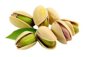 Pistachio with leaf isolated on transparent background. PNG file, cut out. AI Generated