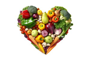 corazón forma hecho de diferente vegetales aislado en transparente antecedentes. png archivo, cortar afuera. ai generado