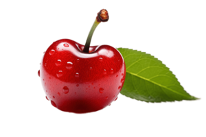 Sweet cherry with leaf isolated on transparent background. PNG file, cut out. AI Generated