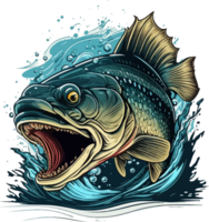 groß Bass Fisch Vektor Karikatur zum t Hemd groß Bass Fisch t Hemd Design png