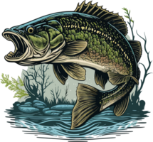 Big bass fish vector cartoon for t shirt Big bass fish t shirt design png