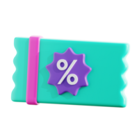 3D Discount Coupon illustration for landing page Icon, Market place, social media, online shopping, 3D Rendering png