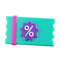 3d korting coupon illustratie voor landen bladzijde icoon, markt plaats, sociaal media, online winkelen, 3d renderen png