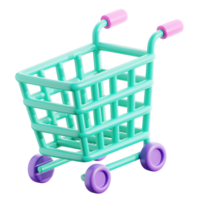 3D Trolley illustration for landing page Icon, Market place, social media, online shopping, 3D Rendering png