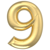Gold Number 9 3D Render png