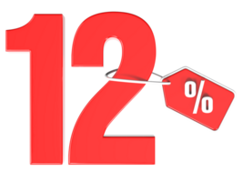 Number percent discount 3d rendering transparent background png