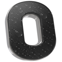 the letter o is made of shiny black metal png