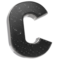 the letter c is made of metal and has water droplets on it png