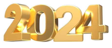 New Year Number 2024 Gold 3D png