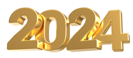 New Year Number 2024 Gold 3D png