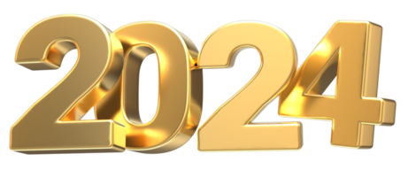 nuevo año número 2024 oro 3d png