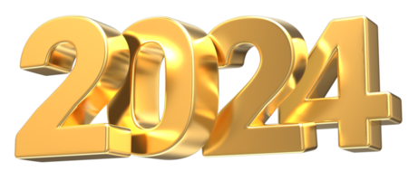 New Year Number 2024 Gold 3D png