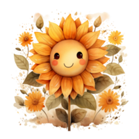 acquerello carino cartone animato girasole contento tempo png