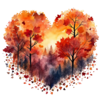 aquarelle Couper cœur sur l'automne et le pays png