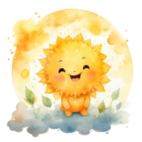 Watercolor cute cartoon sunflower happy time png