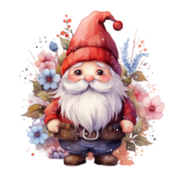 Watercolor happy Gnome Christmas time png