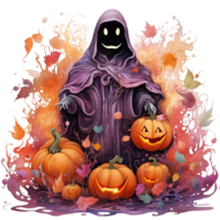 vattenfärg halloween spöke pumpa png