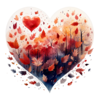 Watercolour Cut heart on autumn and the country png