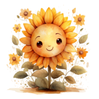 Aquarell süß Karikatur Sonnenblume glücklich Zeit png