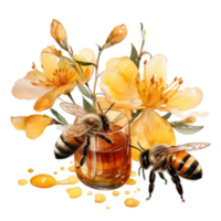 acuarela miel abeja en verano hora png