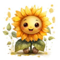 Watercolor cute cartoon sunflower happy time png