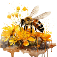 Watercolor Honey bee in summer time png