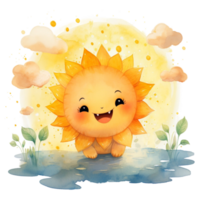 Watercolor cute cartoon sunflower happy time png