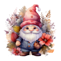 Watercolor happy Gnome Christmas time png