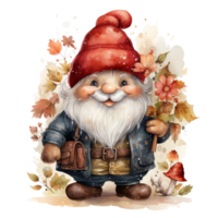 Watercolor happy Gnome Christmas time png