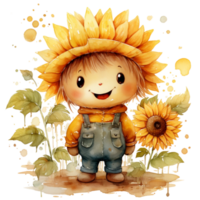 acquerello carino cartone animato girasole contento tempo png