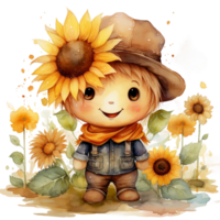 Watercolor cute cartoon sunflower happy time png