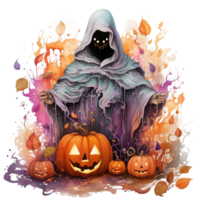 vattenfärg halloween spöke pumpa png