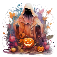 vattenfärg halloween spöke pumpa png