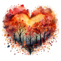 Watercolour Cut heart on autumn and the country png