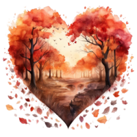 Watercolour Cut heart on autumn and the country png