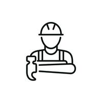 Construction worker line icon isolated on white background. Worker icon. Builder icon vector