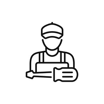 Mechanic line icon isolated on white background. Worker engineer icon vector