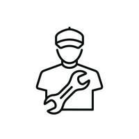 Mechanic line icon isolated on white background. Worker engineer icon vector