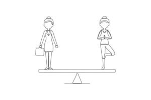 One continuous line drawing of work life balance concept. Doodle vector illustration in simple linear style.