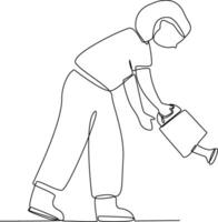 Continuous one line drawing of farmers or agricultural workers concept. Doodle vector illustration.