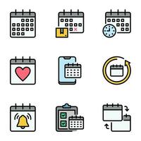 calendar color line icons set. reminder, appointment, clipboard, pay, mark, deadline, management, plan, stroke, calendar, meeting, number, date, page, agenda vector