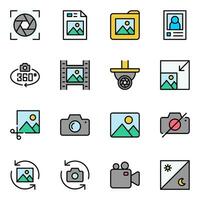 set of camera color line icons. camera icons set. image, photography, multimedia, lens, picture, rotation, photograph vector