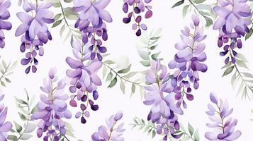 Seamless pattern of Wisteria flower in watercolor style isolated on white background. Wisteria flower texture background. Generative AI photo