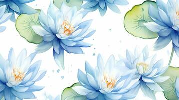 Seamless pattern of Water Lily flower in watercolor style isolated on white background. Water Lily flower texture background. Generative AI photo