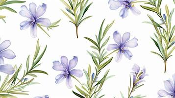 Seamless pattern of Rosemary flower in watercolor style isolated on white background. Rosemary flower texture background. Generative AI photo