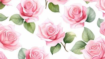 Seamless pattern of Rose flower in watercolor style isolated on white background. Rose flower texture background. Generative AI photo