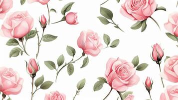 Seamless pattern of Rose flower in watercolor style isolated on white background. Rose flower texture background. Generative AI photo