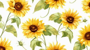 Seamless pattern of Sunflower flower in watercolor style isolated on white background. Sunflower flower texture background. Generative AI photo