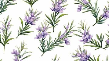 Seamless pattern of Rosemary flower in watercolor style isolated on white background. Rosemary flower texture background. Generative AI photo