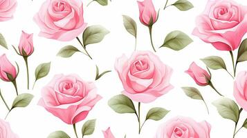 Seamless pattern of Rose flower in watercolor style isolated on white background. Rose flower texture background. Generative AI photo